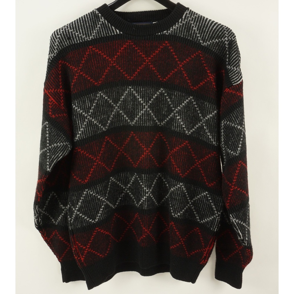 Vintage Panhandle Slim USA Men's XL Gray Red White Winter Geometric Crew Sweater